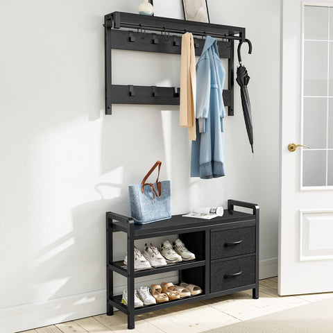 Lulive Hall Tree, 31” Entryway Bench with Coat Rack