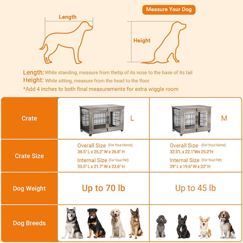 Lulive Large Dog Crate Furniture, 38'' Wooden Dog Crate End Table