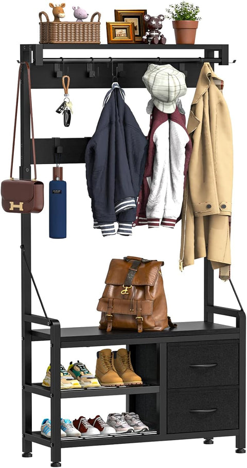 Lulive Hall Tree, 31” Entryway Bench with Coat Rack