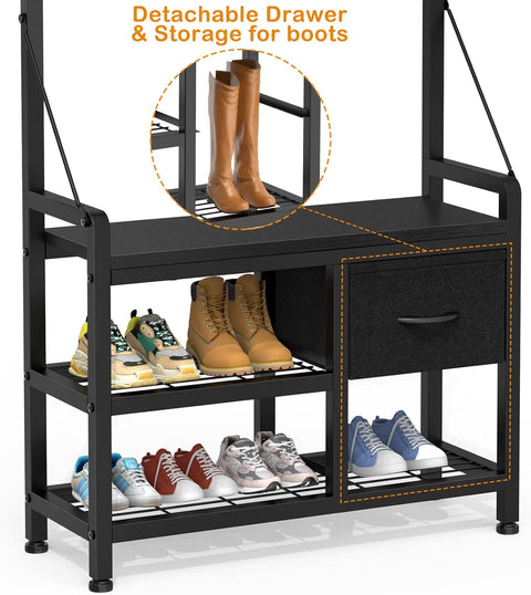 Lulive Hall Tree, 31” Entryway Bench with Coat Rack