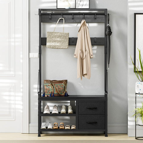 Lulive Hall Tree, 31” Entryway Bench with Coat Rack