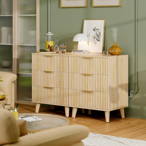 Lulive Wood 3 Drawers Dresser Fluted Night Stand with Charging Station