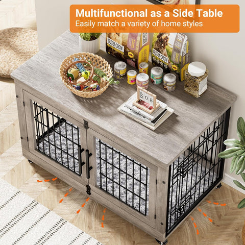Lulive Large Dog Crate Furniture, 38'' Wooden Dog Crate End Table