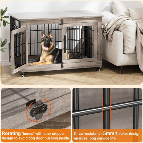 Lulive Large Dog Crate Furniture, 38'' Wooden Dog Crate End Table