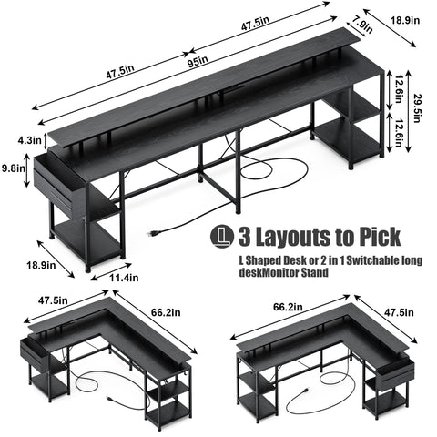 LULIVE L Shaped Gaming Desk,with Power Outlet & LED Strip