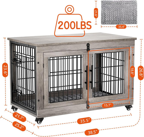 Lulive Large Dog Crate Furniture, 38'' Wooden Dog Crate End Table
