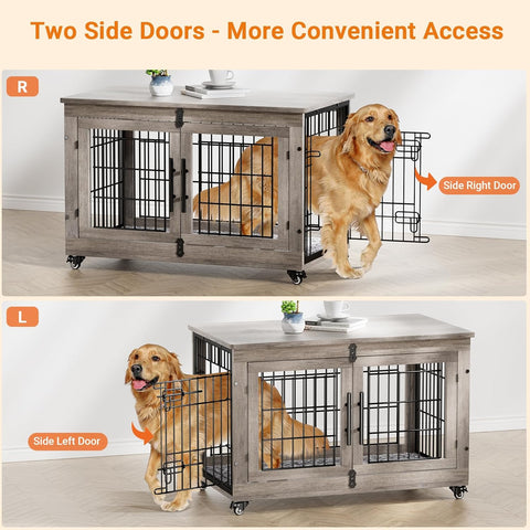 Lulive Large Dog Crate Furniture, 38'' Wooden Dog Crate End Table