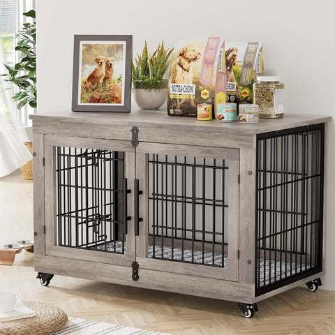 Lulive Large Dog Crate Furniture, 38'' Wooden Dog Crate End Table