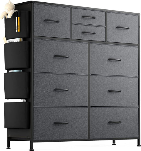 LULIVE 10 Drawer Dresser, Chest of Drawers for Bedroom with Side Pockets and Hooks