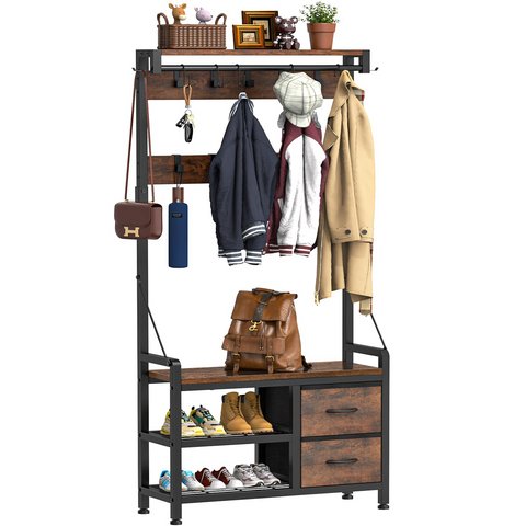 LULIVE Hall Tree, 31” Entryway Bench with Coat Rack freestanding