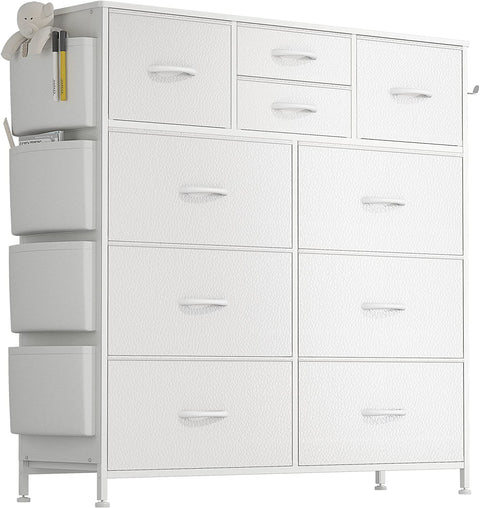 LULIVE 10 Drawer Dresser, Chest of Drawers for Bedroom with Side Pockets and Hooks