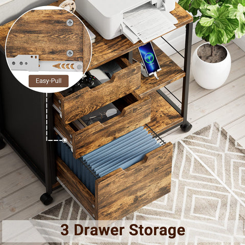 LULIVE Wood File Cabinet for Home Office, with Storage and Socket USB Charging Port fits A4 or Letter Size