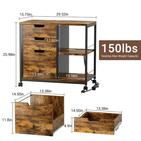 LULIVE Wood File Cabinet for Home Office, with Storage and Socket USB Charging Port fits A4 or Letter Size