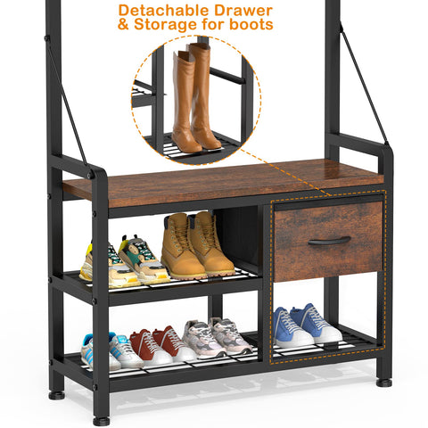 LULIVE Hall Tree, 31” Entryway Bench with Coat Rack