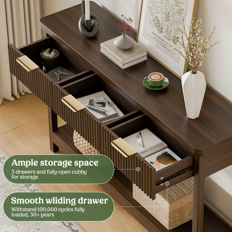 Lulive 51" Fluted Console Table for Entryway, Entryway Table with 3 Wooden Drawers, Farmhouse Behind Sofa Table for Living Room, Hallway, Couch, Foyer