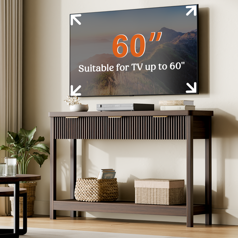 Lulive 51" Fluted Console Table for Entryway, Entryway Table with 3 Wooden Drawers, Farmhouse Behind Sofa Table for Living Room, Hallway, Couch, Foyer
