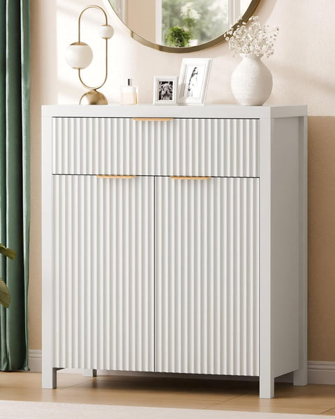 Lulive Fluted Buffet Cabinet for Kitchen, 28.3" Sideboard Cabinet White