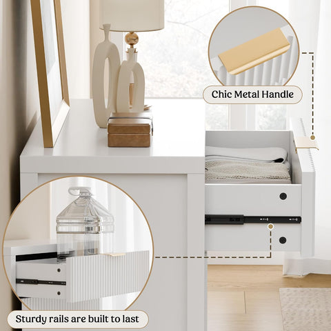 Lulive Fluted Buffet Cabinet for Kitchen, 28.3" Sideboard Cabinet White