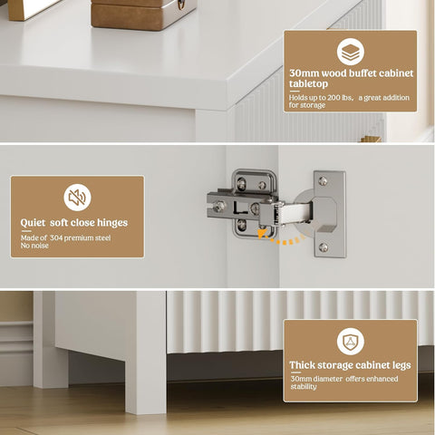 Lulive Fluted Buffet Cabinet for Kitchen, 28.3" Sideboard Cabinet White