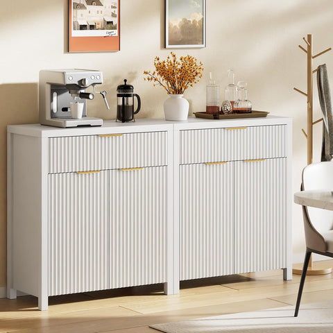 Lulive Fluted Buffet Cabinet for Kitchen, 28.3" Sideboard Cabinet White