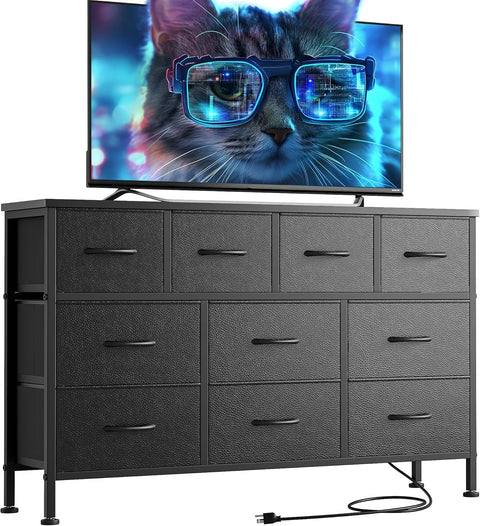 Lulive 10 Drawer Dresser, Dresser TV Stand with Power Outlet