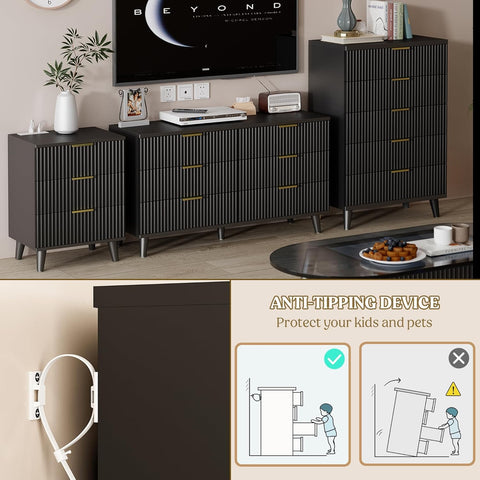 Lulive Dresser for Bedroom Wood Black Dressers Chest of Drawers