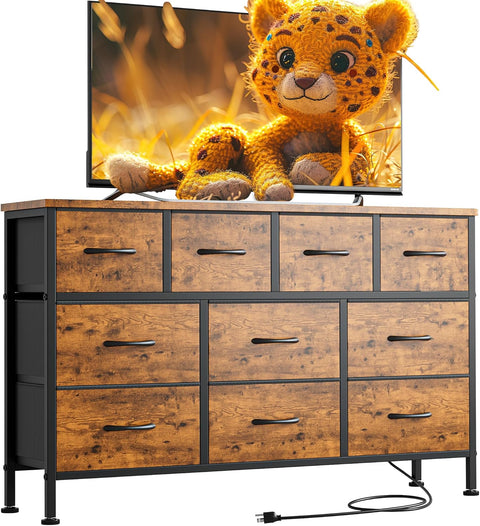 Lulive 10 Drawer Dresser, Dresser TV Stand with Power Outlet