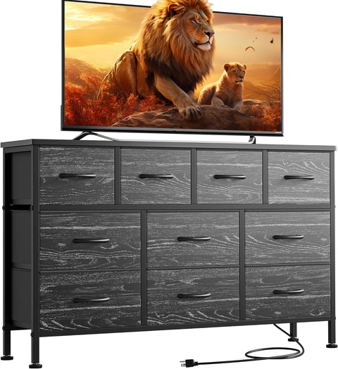 Lulive 10 Drawer Dresser, Dresser TV Stand with Power Outlet