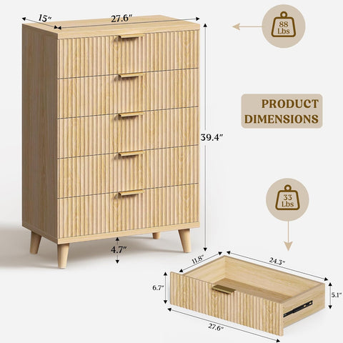 Lulive Dresser for Bedroom Wood Tall Dressers Drawers
