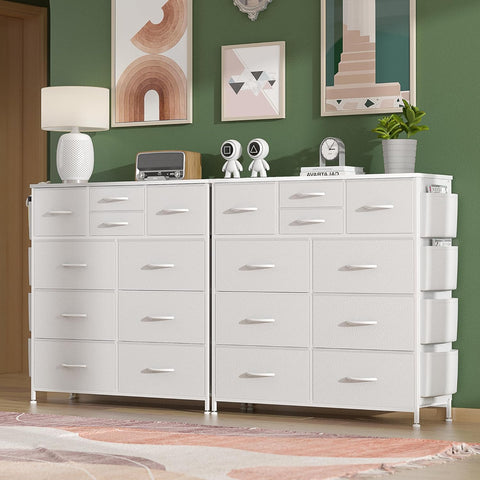 Lulive White Dresser for Bedroom with 10 Drawers, Chest of Drawers with Side Pockets and Hooks, PU Storage Dresser, Organizer Unit for Living Room, Hallway, Closet (White)