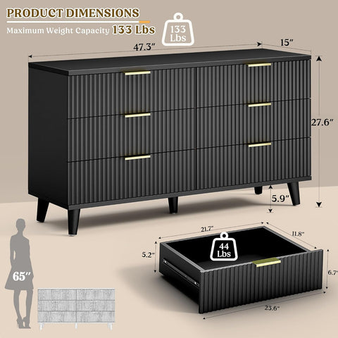 Lulive Dresser for Bedroom Wood Black Dressers Chest of Drawers