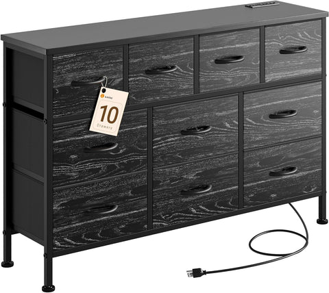 Lulive 10 Drawer Dresser, Dresser TV Stand with Power Outlet