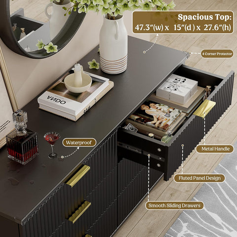 Lulive Dresser for Bedroom Wood Black Dressers Chest of Drawers