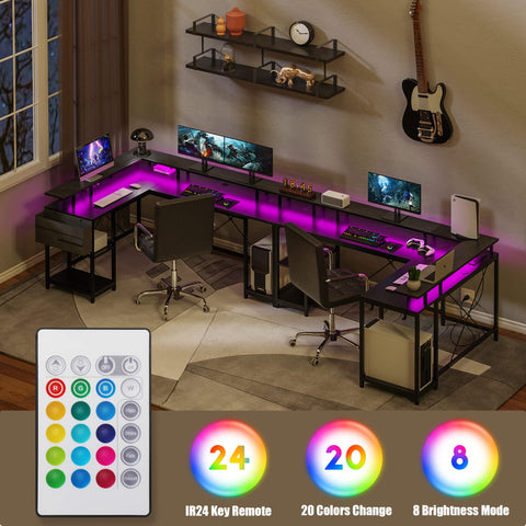 LULIVE L Shaped Gaming Desk,with Power Outlet & LED Strip