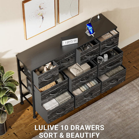 Lulive 10 Drawer Dresser, Dresser TV Stand with Power Outlet