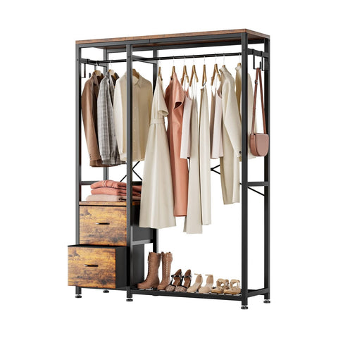 2 Tier Free-Standing Closet Organizer, Double Hanging Rod Heavy Duty  Clothes Garment Rack