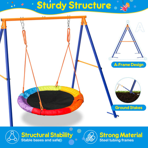 LULIVE Saucer Swing with Stand for Kids Outdoor, Safe Waterproof Round Swing