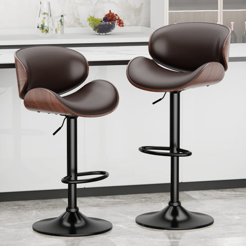 LULIVE Adjustable Swivel Bar Stools Set of 2, PU Leather Upholstered Counter Height Bar Stool