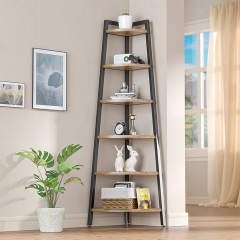 LULIVE 6 Tier Corner Shelf,  Corner Bookshelf Bookcase for Living Room, Home Office, Balcony, Small Space