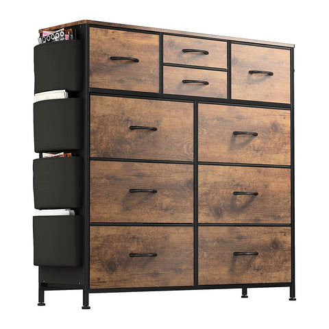 LULIVE 10 Drawer Dresser, Chest of Drawers for Bedroom with Side Pockets and Hooks