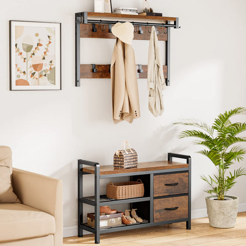 LULIVE Hall Tree, 31” Entryway Bench with Coat Rack