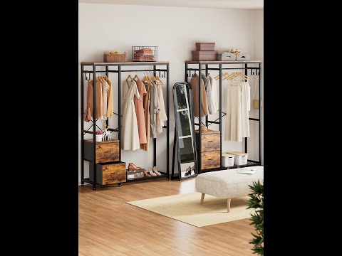  Lulive Clothes Rack, Heavy Duty Garment Rack for Hanging Clothes,  Industrial Clothing Racks with Shelves, 2 Fabric Drawers, 4 Hooks, 2  Hanging Rods, Freestanding Closet Organizer, Rustic Brown : Home & Kitchen